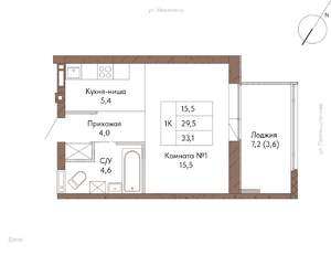 1-к квартира, строящийся дом, 33м2, 16/16 этаж