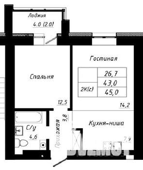 2-к квартира, строящийся дом, 45м2, 7/10 этаж