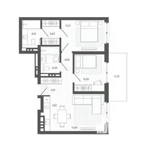 3-к квартира, строящийся дом, 63м2, 3/9 этаж