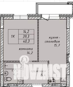 1-к квартира, строящийся дом, 40м2, 2/14 этаж