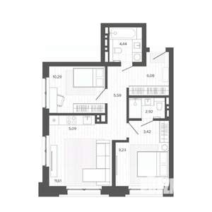 2-к квартира, строящийся дом, 59м2, 2/9 этаж