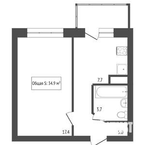 1-к квартира, вторичка, 34м2, 4/10 этаж