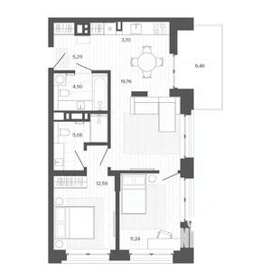 3-к квартира, строящийся дом, 69м2, 5/9 этаж