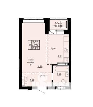 1-к квартира, строящийся дом, 35м2, 3/9 этаж