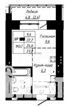 Студия квартира, строящийся дом, 27м2, 1/17 этаж