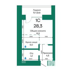 1-к квартира, строящийся дом, 28м2, 9/10 этаж
