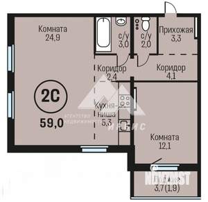 2-к квартира, вторичка, 59м2, 20/24 этаж