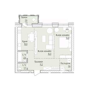 2-к квартира, строящийся дом, 60м2, 3/8 этаж