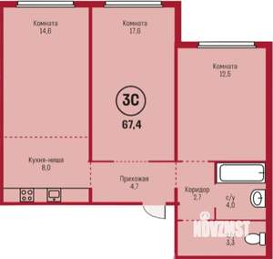 3-к квартира, вторичка, 67м2, 2/18 этаж