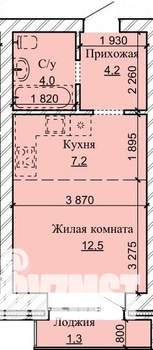 1-к квартира, строящийся дом, 29м2, 14/16 этаж