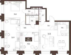 3-к квартира, вторичка, 117м2, 4/16 этаж