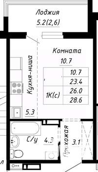 1-к квартира, строящийся дом, 26м2, 5/10 этаж