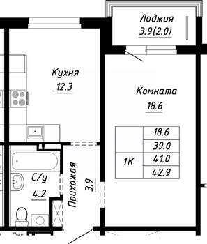1-к квартира, строящийся дом, 41м2, 4/10 этаж