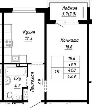 1-к квартира, строящийся дом, 41м2, 7/10 этаж