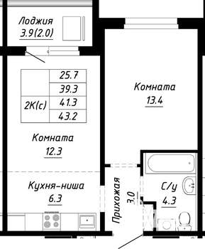 2-к квартира, строящийся дом, 41м2, 10/10 этаж