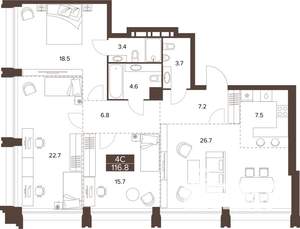3-к квартира, строящийся дом, 117м2, 13/16 этаж