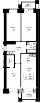3-к квартира, строящийся дом, 88м2, 3/16 этаж