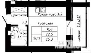 1-к квартира, строящийся дом, 25м2, 1/10 этаж
