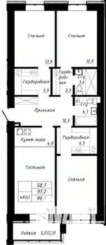4-к квартира, строящийся дом, 100м2, 2/10 этаж