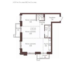 3-к квартира, строящийся дом, 69м2, 22/23 этаж