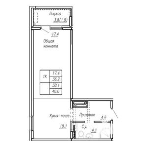 1-к квартира, строящийся дом, 38м2, 3/17 этаж