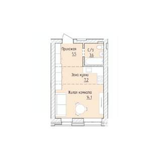 1-к квартира, строящийся дом, 30м2, 2/8 этаж