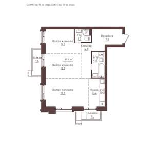 3-к квартира, строящийся дом, 69м2, 19/23 этаж
