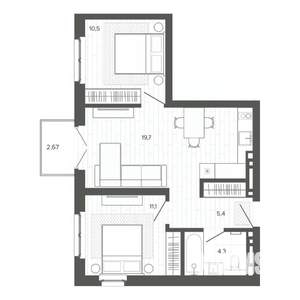 3-к квартира, строящийся дом, 53м2, 5/9 этаж