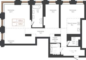 4-к квартира, строящийся дом, 120м2, 25/27 этаж