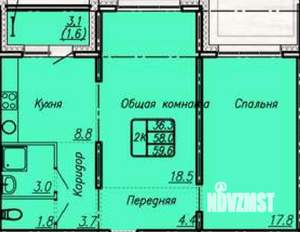 2-к квартира, вторичка, 60м2, 4/17 этаж