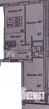 3-к квартира, вторичка, 65м2, 13/16 этаж