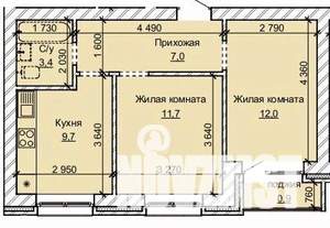 2-к квартира, строящийся дом, 45м2, 1/10 этаж