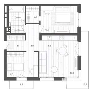 3-к квартира, строящийся дом, 83м2, 8/9 этаж