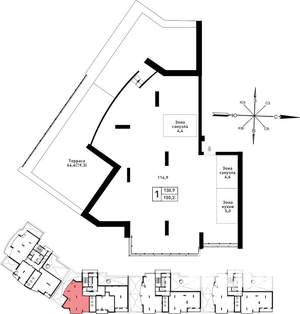 1-к квартира, вторичка, 147м2, 23/25 этаж