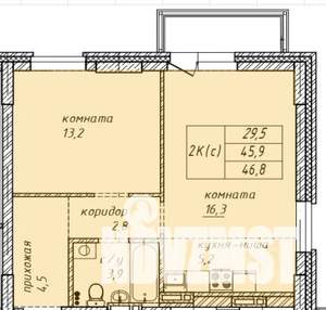 2-к квартира, строящийся дом, 47м2, 12/14 этаж