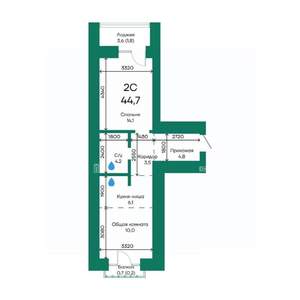 2-к квартира, строящийся дом, 45м2, 6/10 этаж