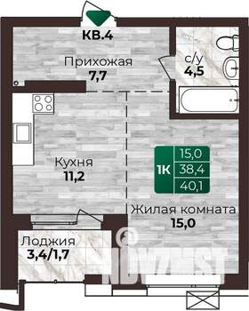 1-к квартира, строящийся дом, 40м2, 20/22 этаж