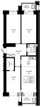 3-к квартира, строящийся дом, 89м2, 16/16 этаж