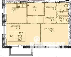 2-к квартира, строящийся дом, 59м2, 6/14 этаж