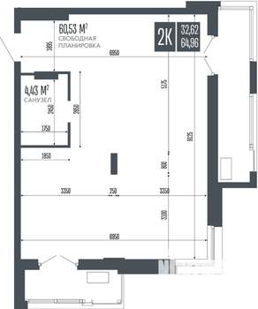 2-к квартира, строящийся дом, 65м2, 13/15 этаж