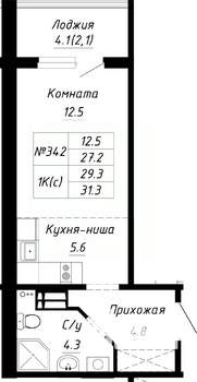 1-к квартира, строящийся дом, 29м2, 2/10 этаж