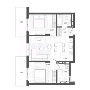 3-к квартира, строящийся дом, 70м2, 3/9 этаж