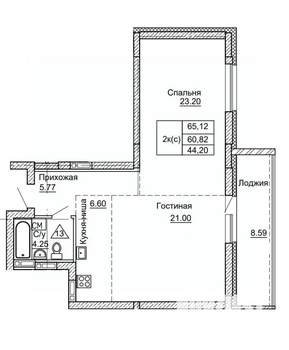 2-к квартира, строящийся дом, 65м2, 6/9 этаж