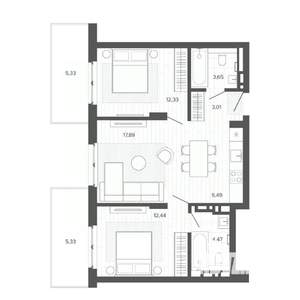 3-к квартира, строящийся дом, 70м2, 6/9 этаж