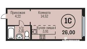 Студия квартира, вторичка, 26м2, 9/23 этаж