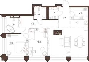 3-к квартира, вторичка, 107м2, 5/16 этаж