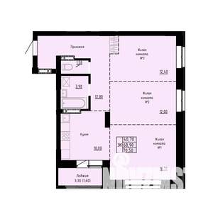 3-к квартира, строящийся дом, 71м2, 4/9 этаж