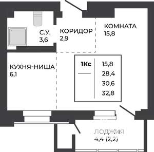 1-к квартира, строящийся дом, 31м2, 16/21 этаж