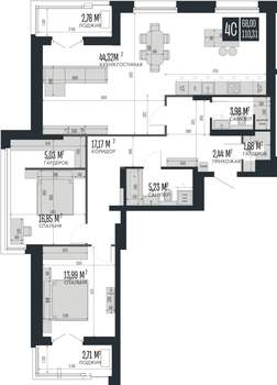 4-к квартира, строящийся дом, 110м2, 5/15 этаж