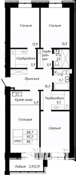 4-к квартира, строящийся дом, 100м2, 1/10 этаж
